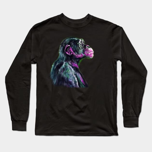 Chimp 4 Long Sleeve T-Shirt by garymcmullanart